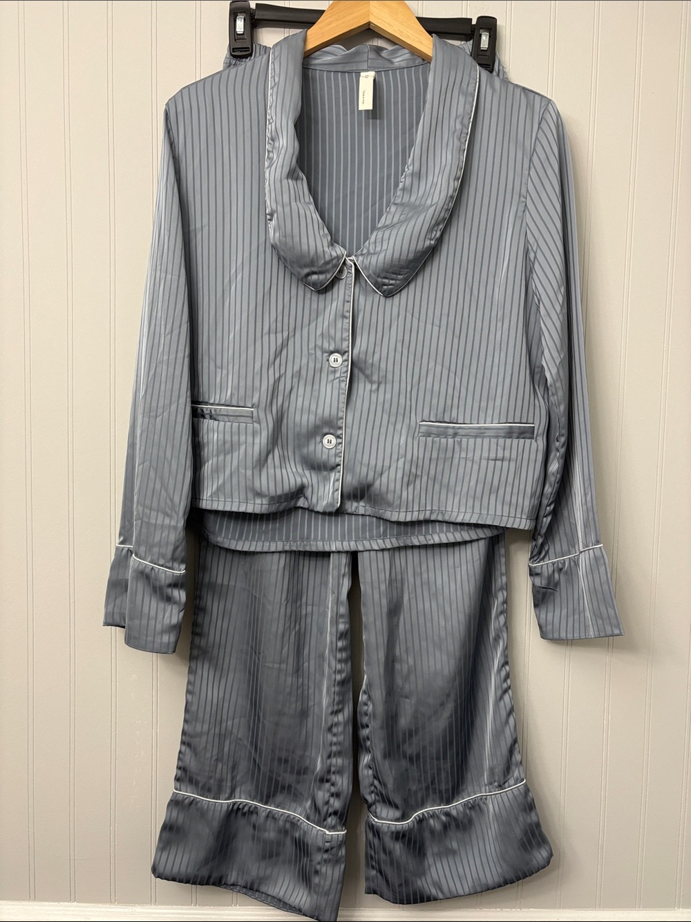 Nap Pajamas Set Long Sleeve Statement Collar Button Up and Pull On Ankle Pants